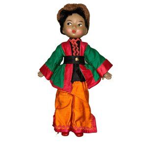 Traditional Kazakhstan Dressed Jointed Hand Painted Vintage Doll